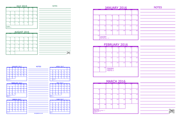 2, 3, and 6 Month Calendars